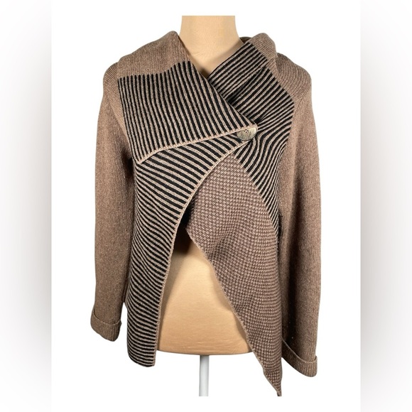 A.IDA Wool Blend Shawl Wrap Cardigan Sweater Italy Brown Black Size S - Picture 1 of 8
